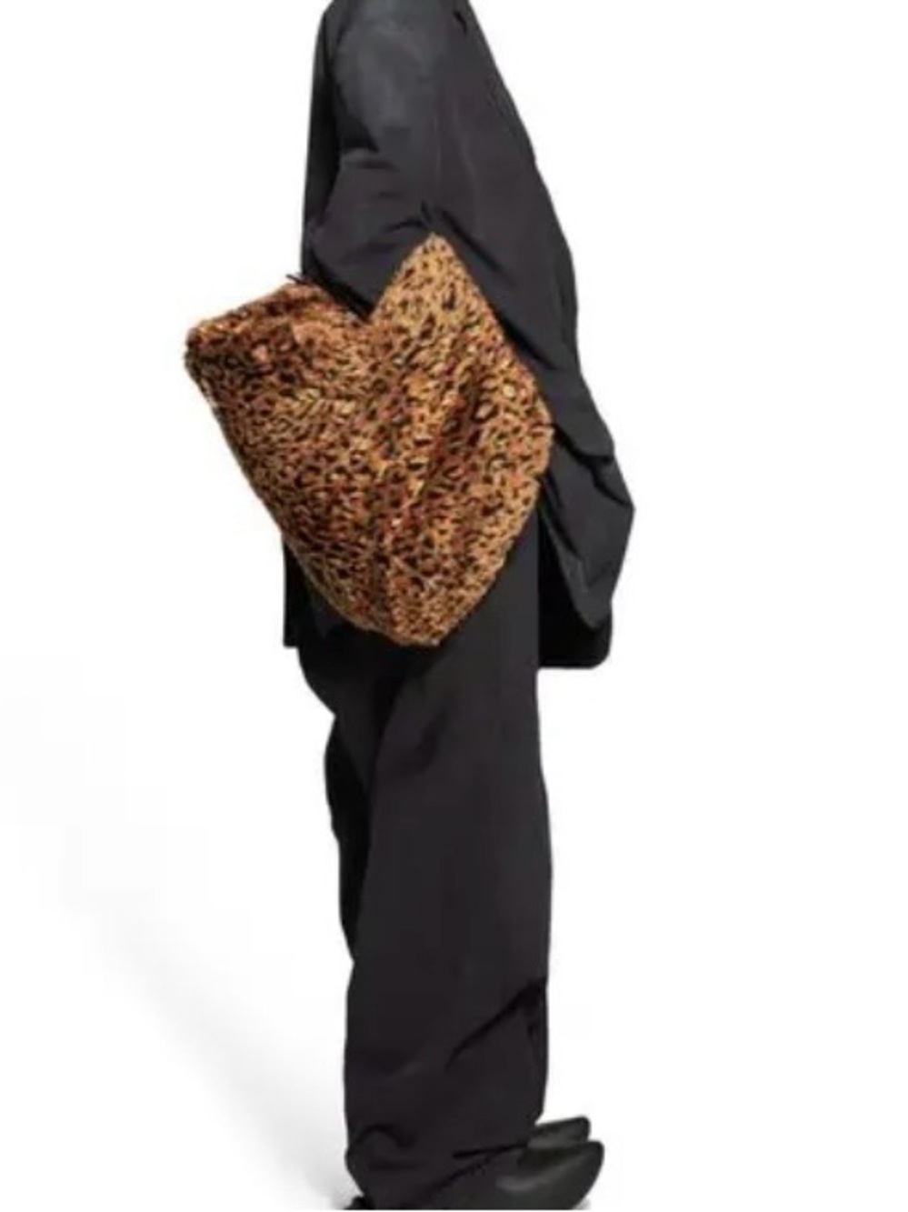 Balenciaga  Detail Leopard Faux Fur Zip Bag Large